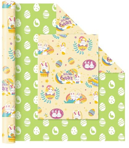 WERNNSAI Oster Geschenkpapierrolle – 1 Rolle 43 cm x 10 m Oster Geschenkpapier für Kinder Gelbgrünes Osterhasen Geschenkpapier Ostereier Osterkranz Dekoration Baby Geschenkpapier Festival Zubehör