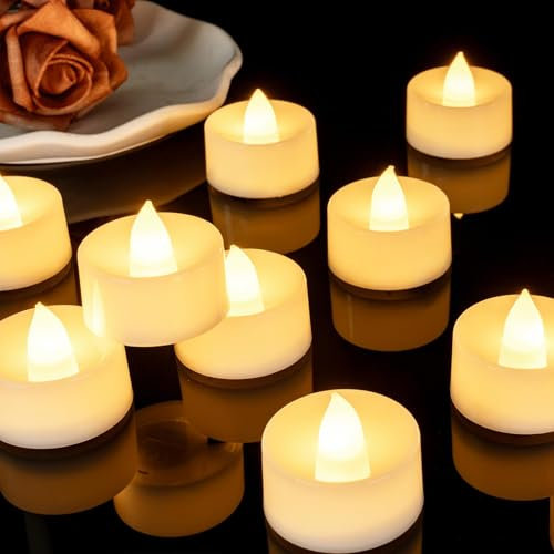 AMAGIC 50-Pack LED Tea Lights Battery Operated Bright Flicker, 200+Hour Fake Candles TeaLights for Christmas, Halloween, Diwali, Wedding Table Decor