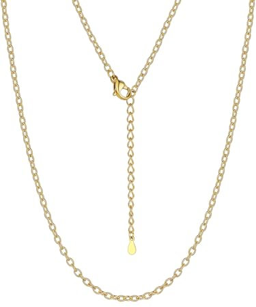 Suplight Goldkette Damen ohne Anhänger 2mm Gliederkette Edelstahl Choker Damen Halskette dünne Rolokette Panzerkette 53cm lang Wasserfest Collier Geschenk für Valentinstag