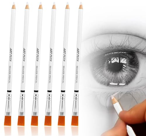HAFRILY 6Pcs Eraser Pencil for Artists Highlight Rubber Pencil with Brush for Sketches Colored Illustrations Charcoal Sketch Drawings Pencils for Artists Revise Erasing