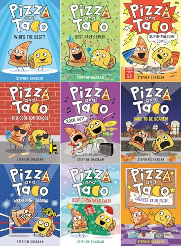 Pizza and Taco Series 9 Books Set - Who's the Best?, Best Party Ever!, Super-Awesome Comic!, Too Cool for School, Rock Out!, Dare to Be Scared!, Wrestling Mania!, Best Christmas Ever!, Coolest Club