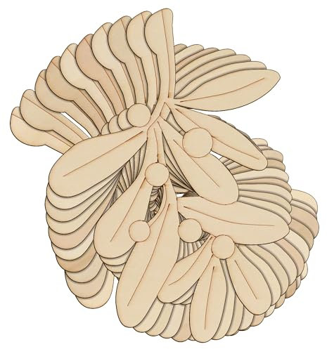 10 x forme di ramo di vischio in legno compensato 3 mm piante e alberi di Natale (15 x 10,8 cm, senza foro)