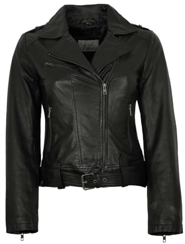 7eleven - Damen Lederjacke Bikerjacke Lammnappa schwarz Größe 46