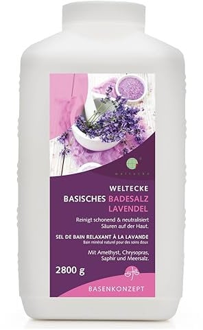 Weltecke Basisches Badesalz Lavendel 2.800 g | Entspannendes Edelstein Basenbad mit natürlichem Lavendelduft | 100% Vegan | Wellness für Haut | Fördert Entgiftung & Hautbalance | Vollbad & Fußbad