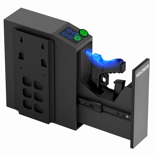Gun Safe Biometric Pistol Safe Bedside Handgun Case, Slider Fingerprint 3 Ways Quick Access Mounted Gun Lock Box for Nightstand, Bed, Desk, Wall, Dresser