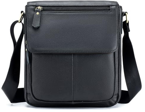 Henmifyer Umhängetasche aus echtem Leder für Herren, Herren, Geldbörse, Reisetasche, Handtasche, Arbeit, Business, Schwarz