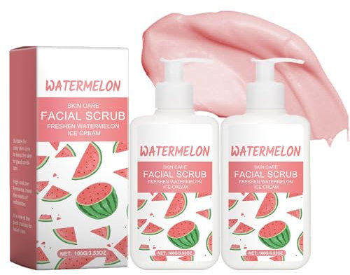 Watermelon Scrub, Peeling-Gesichtspeelingcreme, Wassermelone Reinigendes Gesichtspeeling Aufhellendes Peeling für Mitesser, Tiefenreinigung & Feuchtigkeitspflege für Geschmeidige Haut (2PCS, 100g)