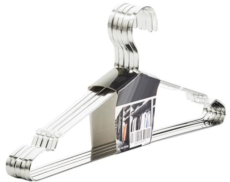 SOTECH 5er Set Design Kleiderbügel Edelstahl gebürstet (SS201) 450 x 193 mm Flachprofil: 8 x 2,5 mm mit Antirutsch-Nut Garderobenbügel für Kleiderschränke und Garderoben