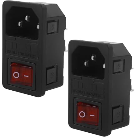 Powice 2 Stücke Kaltgerätebuchse, 3 Pin IEC320 C14 Stecker mit Schalter Sicherung Kaltgeräte, 10A 250V AC Audio Kaltgeräte-Buchse Einbau Kupplung Stecker Buchse