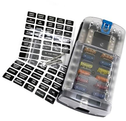 ZAYIUKI 12-Schaltkreis-Sicherungskasten für 12-V-24-V-Systeme mit Erdungsklemmen und Abdeckungen, hochtemperaturbeständige ABS-Materialien