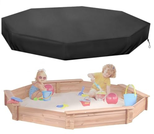 Abdeckung für Einen Achteckigen Sandkasten, Outdoor Sandkiste Abdeckplane mit Zugkordel, Wasserdicht, 210D Oxford Schwarz 213,4×198,1×23cm