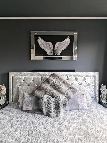 Biznest Angel Wings Glass Picture Liquid Black And White Art Wall Hung Rectangular Shaped Mirrored Frame 3D Glitter Art Deco Style Multicoloured Landscape 85 X 45 Cm (White Wings)