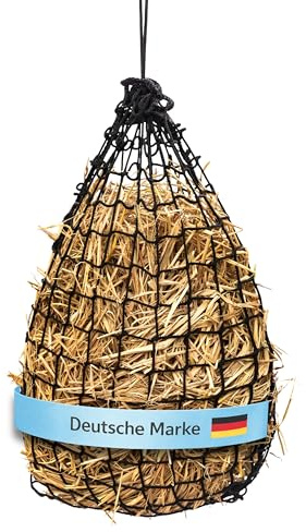 Flori’s® Heunetz für Pferde – Heusack für Pferde – engmaschig 5 cm Durchmesser – Pferdeheunetz mit Aufhängung – 55 × 80 cm – ca. 4 kg Heu – Slow Feeder