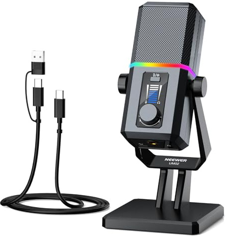 NEEWER UM02 Microphone USB RGB pour Gaming, Streaming et Podcasts; Micro de Bureau Cardioïde à Condensateur avec Réduction de Bruit; Compatible avec iPhone iPad Mac PC Android PS5/PS4 Pro/PS4