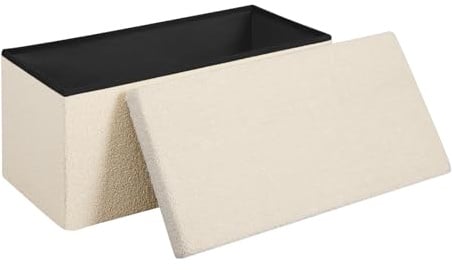 WOLTU Sitzhocker mit Stauraum, für Wohnzimmer Schlafzimmer Flur, klappbare Sitztruhe mit Deckel, aus Teddyfleece und MDF, 80 L, 76 x 37 x 38 cm, Beige