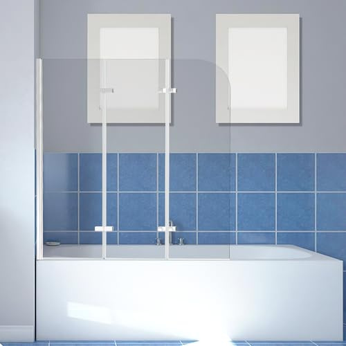 Hebitod Duschwand für Badewanne, 120x140cm, 3-teilige Faltbar Duschtrennwand aus 6mm Sicherheitsglas (EGS), Hochwertig & Strapazierfähig, Silber Transparent