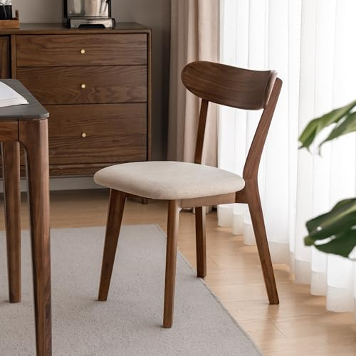 YESWOOD Chaise de Salle à Manger en Chêne Massif, Noyer | Dossier Ergonomique, Chaise Rembourée, Pour Salle à Manger, Cuisine, Salon, Bureau, Chambre, 47,5 x 55 x 78 cm