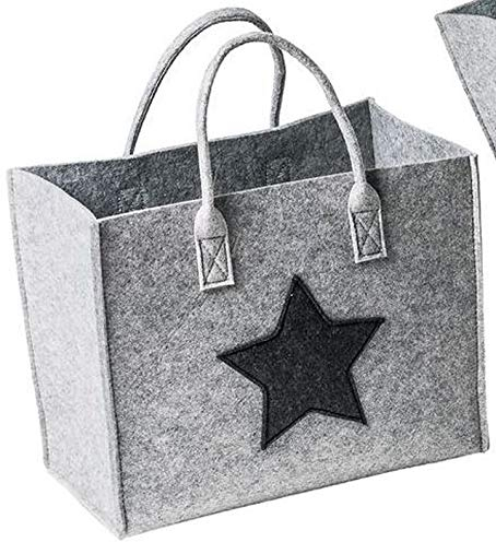 LaFiore24 Filztasche Qualitäts Filz Shopper Stern Einkaufstasche Allzweck Korb verschied.Größen (Hell grau, Mittelgross - Medium) 35x22cm H. 30/43cm
