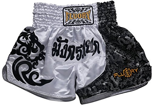 FLUORY Short Muay Thai,Haute Qualité Short Boxe Thaï Short MMA Kick Boxing pour Femme Homme Enfant Compétition D'entraînement de Combat. - S - 3mtsf15-Blanc