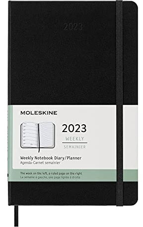 AGENDA settimanale week MOLESKINE 2024 12 MESI 21x13cm Large Copertina Rigida Nera + omaggio Planner scadenziario ufficio e penna prestige e deluxe