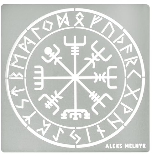 Aleks Melnyk #63 Schablone, Wikinger Kompass, Viking Runen, Metall Stencil Vorlagen for Painting, Vegvisir, Keltische Symbol, 1 Stück, Brandmalerei Schablone, Zeichnen, Germanen, Nordischer Kompass