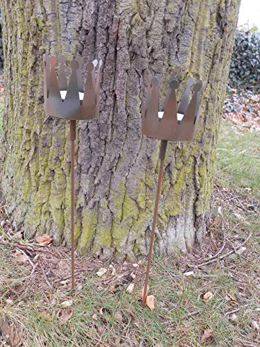 Deko-Kronen a Stab 2er Set Windlicht Gartenstecker Eisen rostfarben