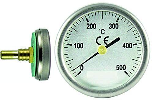 Termometro per porte del forno a legna, scala da 0 a 500 °C, diametro della sfera 35 mm. guaina da 30 mm.