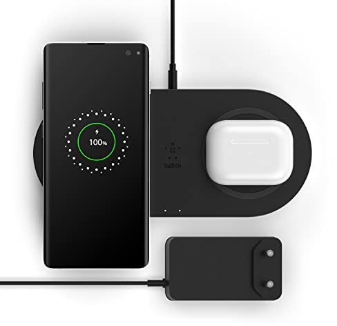 Belkin Wireless Charger with Two Charging Pads(Wireless Dual Charger, 10W for iPhone 14 Series, Galaxy S22, S22+, S22 Ultra, Pixel 4, 4XL, AirPods and Other Devices)