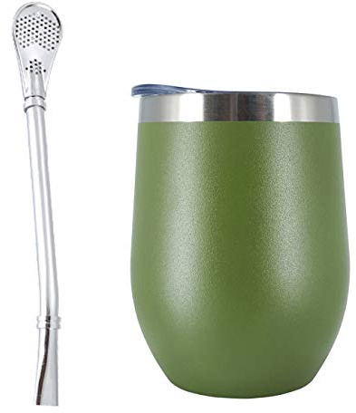 Procap Yerba Mate Upgraded 12oz Water Bottle - Modern Mate Cup with BPA-Free Lid - Double Wall Stainless Steel - Includes Bombilla Straw - Forest Green