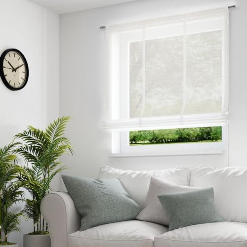 Raffrollo Stoffrollo Leinenstruktur Uni Creme inkl. Technik 140x140cm