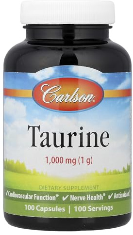 Carlson - Taurine, Free-Form Amino Acid, Support, Nerve Health & Muscle Function, 100 Capsules