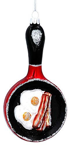 Gisela Graham Glass Frying Pan w Bacon/Eggs Decoration