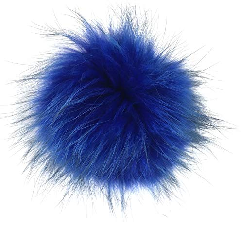 FISH IN THE SEA Premium Echtfell Bommel 17-19cm Fellbommel Royal Blau mit Druckknopf in leicht zum Anbringen abnehmbarer Pom Pom für Strickmütze