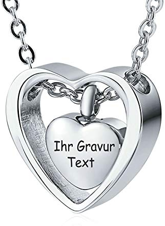Beydodo Urnen Anhänger Kette für Asche Edelstahl, Halskette Personalisiert Damen mit Gravur Doppelte Herzen Anhänger zum Befülle Asche Kette 60CM Silber