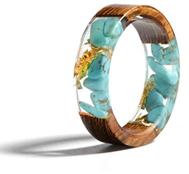 AQUALITYS Bague en résine de Bois Bague en résine époxy Transparente Mode à la Main Fleur séchée Bijoux de Mariage Bague d'amour pour Les Femmes