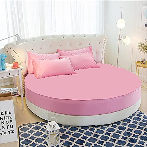 Chickw1 Einfarbig Runde Spannbetttuch 100% Baumwolle, Spannbetttuch Boxspringbett, Weiche Spannbettlaken Matratzenschoner für Bettw Sche, Steghöhe bis 25cm-Ohne Kissenbezug (Rosa,220cm)