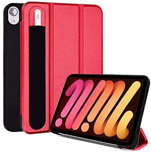 TECHGEAR iPad Mini 7 / Mini 6 (7th & 6th Generation) Smart Case [Pencil Holder] Slim Flip Case Tri-fold Stand Cover with Corner Protection [Auto Wake/Sleep] for iPad Mini 8.3 2024/2021 - Red