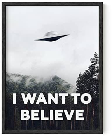 HAUS AND HUES The X Files I Want To Believe Poster – UFO-Poster für Sci-Fi Fans, I Want To Believe Wandkunst (schwarz gerahmt, 30,5 x 40,6 cm)