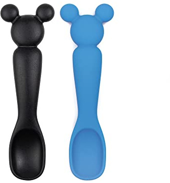 Bumkins Disney Baby Utensil Set, Silicone Trainer Spoons for Dipping, Soft Tip, Self-Feeding, Chew, Baby Led Weaning, First Year Training Supplies, Essentials First Eating, 4 Mos, 2-pk Mickey Mouse