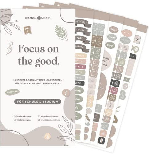 Lebenskompass® Sticker Set für Schüler & Studierende 10 Studienplaner & Schülerkalender Sticker Bogen mit über 1000 Stickern für Studium & Schule