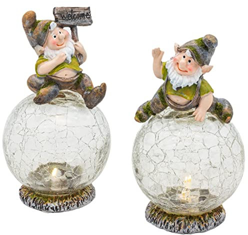 Wichtelstube-Kollektion 2er Set LED Leuchtkugel Garten mit Wichtel Gartenleuchten Deko draußen Gartenbeleuchtung LED-Kugel Balkon ca 16,5cm hoch