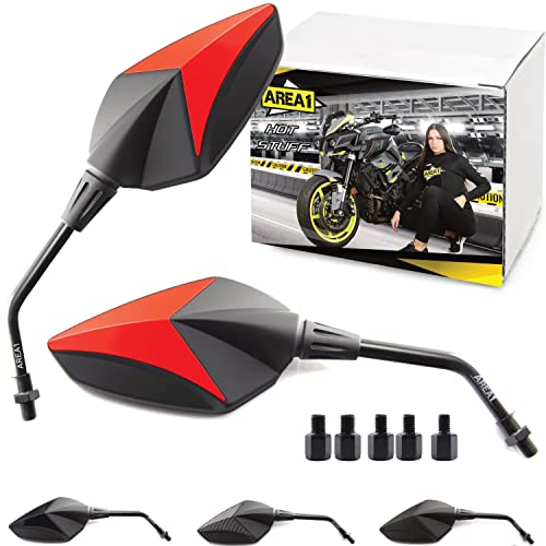 Area1 Premium Rückspiegel Spiegel Paar e-geprüft, rot, M10 Rechts+Linksgewinde. kompatibel mit MT03 MT07 MT09 MT10 MT125 Tracer XT 1200 Tenere FZ6 FZ8 FZ1 XJ6SP Vmax Xmax Nmax WR Tricity