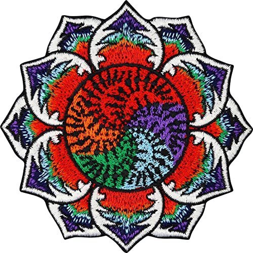 LOTUS Blume Mandala Aufnäher/Aufbügler gesticktes Kunstwerk | Lotus Patch/Sticker zum annähen/aufbügeln | Yoga Emblem Jeans Flicken für alle Stoffe | 80x80mm