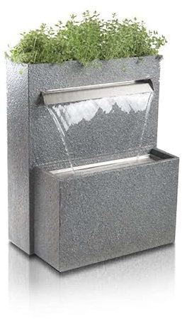 Primrose 89cm Grey Cascata Delle Granite Touch Water Feature Waterfall Indoor Outdoor Cascade & Planter with LED Lights
