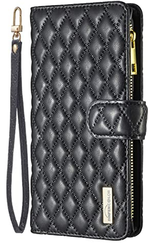 Wuhaizher for iPhone XS Max Case Zipper Flip Wallet, Black | Folio Phone Cover for Girls Women, Shockproof Bumper Protection, PU Leather, 9 Card Holder Slots, Kickstand, Magnetic Closure