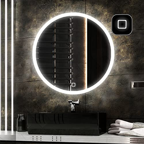 Badspiegeldesign - Badspiegel mit Beleuchtung LED Radlux, Durchmesser 100 cm, Runder Badezimmerspiegel, Wandspiegel mit Natürlicher LED Beleuchtung, Touchschalter und Heizmatte (Beschlagfrei)