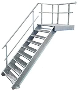 Podesttreppe / 8 Stufen + Podest Stahltreppe mit Geländer Links/Stufenbreite 100cm / Geschosshöhe 135-180cm