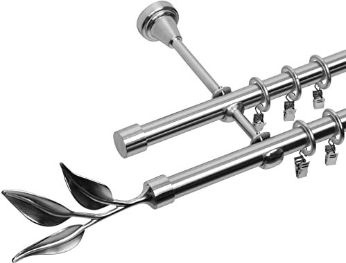 RENA Gardinenstange Vorhangstange 2-läufig - 19 mm - aus Metall - Lautlose Rollen - Komplettset - Edestahl Optik 180cm Bawaro