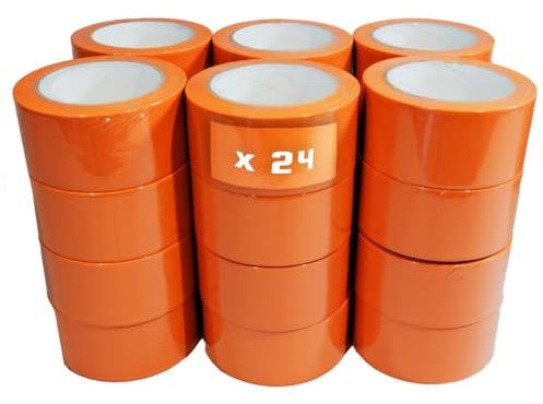 TECPLAST Lot de 24 Rubans adhésifs PVC orange bâtiment 75 mm x 33 m - Rouleau adhésif de chantier orange