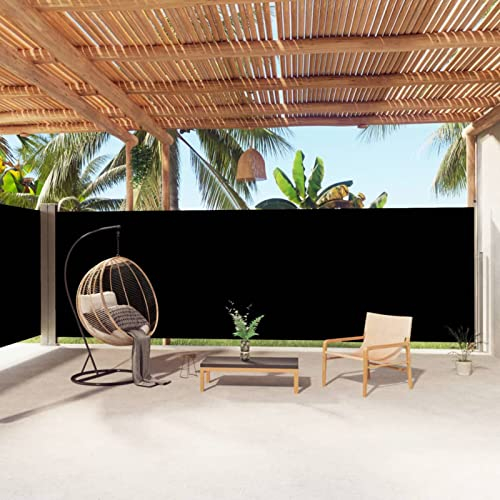 JUNZAI Seitenmarkise Ausziehbar, Windschutz, Seitenmarkise, Sichtschutz Ausziehbar, Seitenwandmarkiese, Schwarz 200x1000 cm